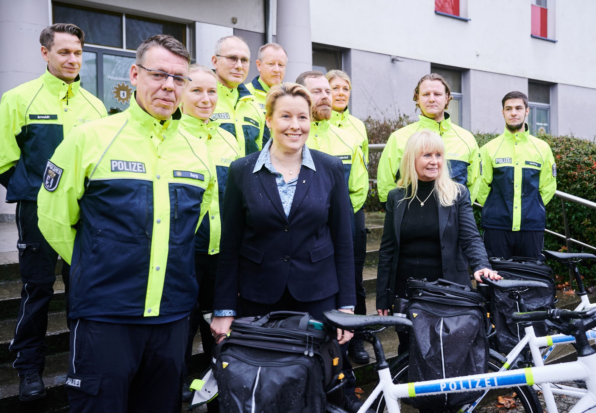 Berlin Mayor Giffey visits a police bicycle patrol