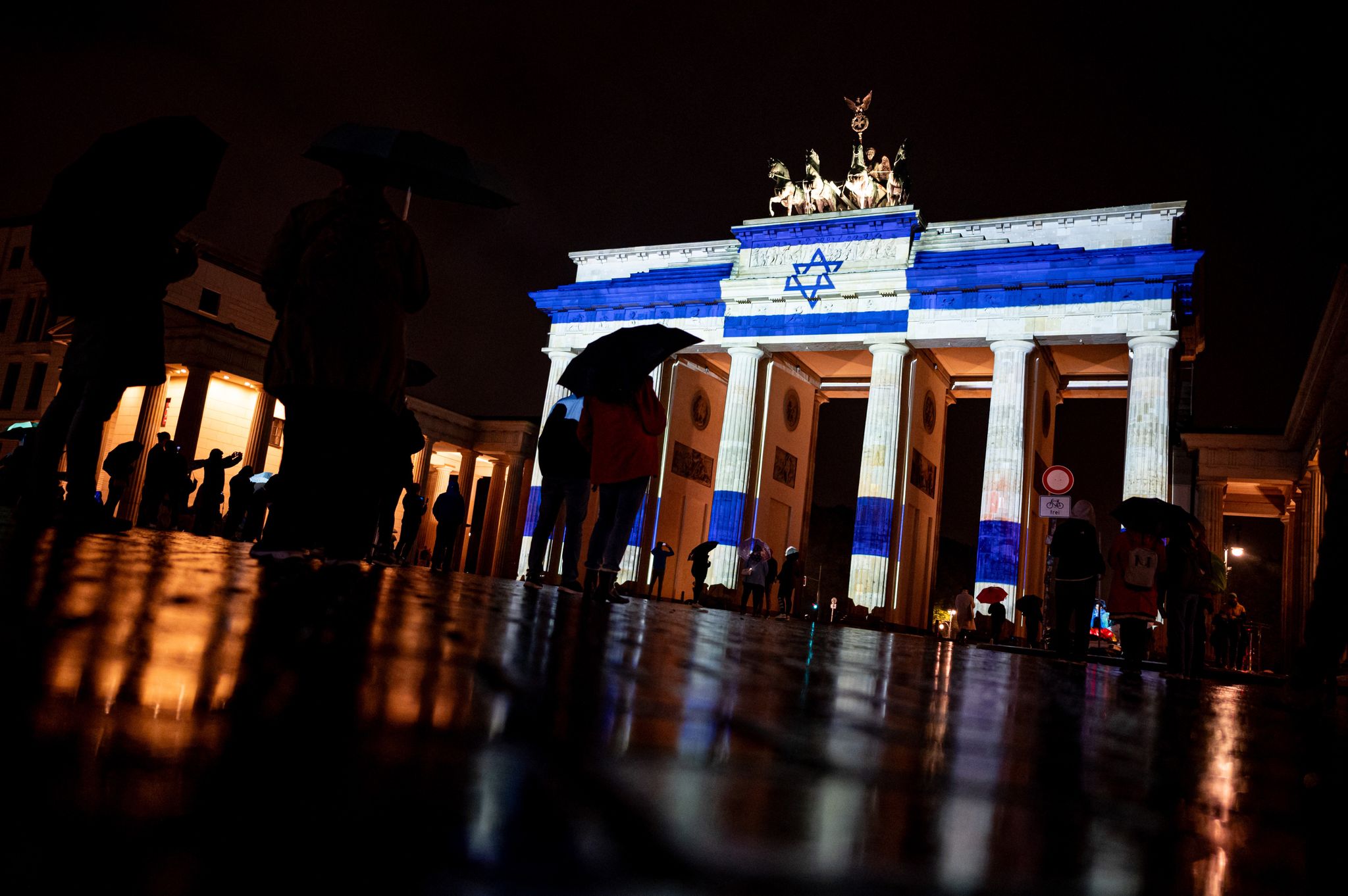 Berlin's Brandenburg Gate lit up in Israeli colours